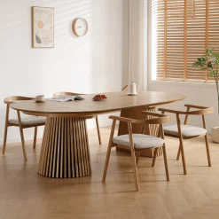 Clearance Nimara Lewis - Lamel ovalt Spisebord I Egefiner med udtræk 200/250/300 CM - 2x tillægsplader medfølger