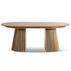 Clearance Nimara Lewis - Lamel ovalt Spisebord I Egefiner med udtræk 200/250/300 CM - 2x tillægsplader medfølger