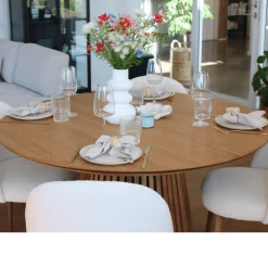 Online Nimara Lewis - Lamel rundt Spisebord I Egefiner med udtræk 150/190/230 CM - 2x tillægsplader medfølger