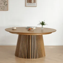 Online Nimara Lewis - Lamel rundt Spisebord I Egefiner med udtræk 150/190/230 CM - 2x tillægsplader medfølger