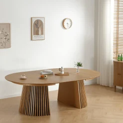 Online Nimara Lewis - Lamel rundt Spisebord I Egefiner med udtræk 150/190/230 CM - 2x tillægsplader medfølger