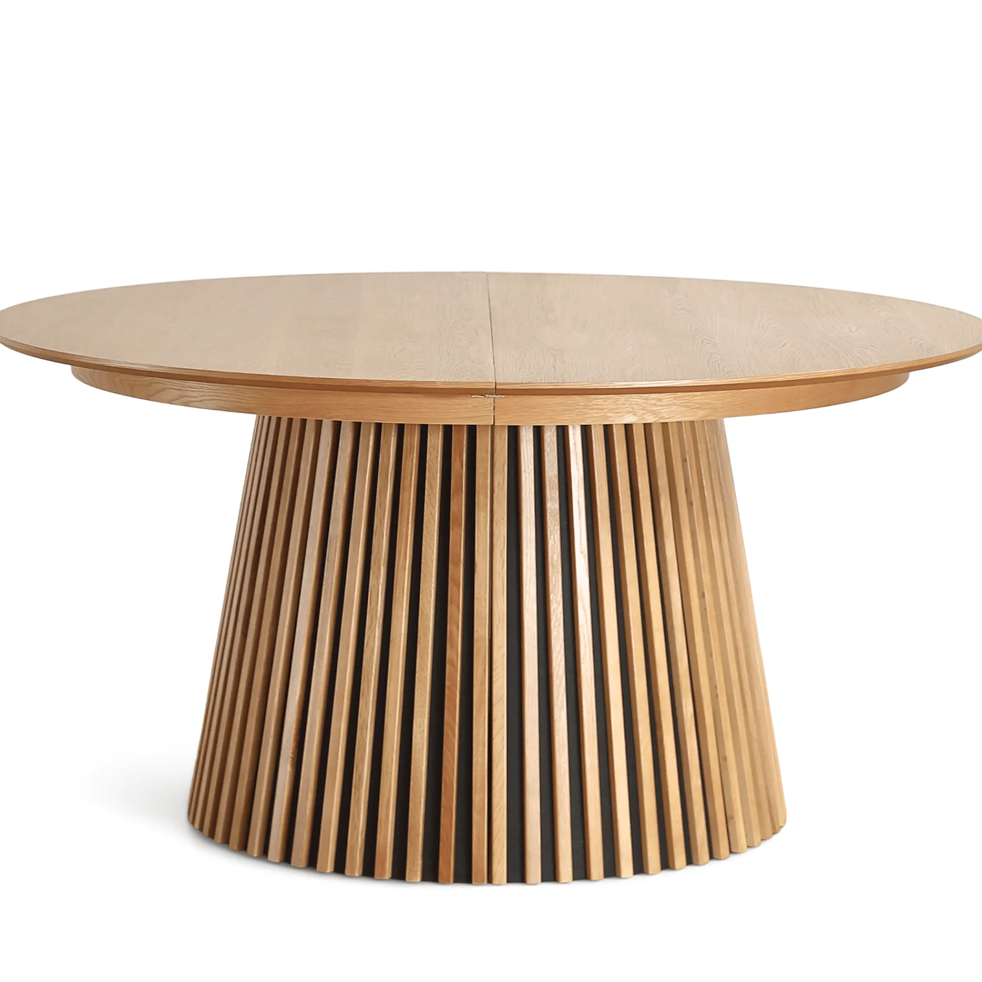 Online Nimara Lewis - Lamel rundt Spisebord I Egefiner med udtræk 150/190/230 CM - 2x tillægsplader medfølger