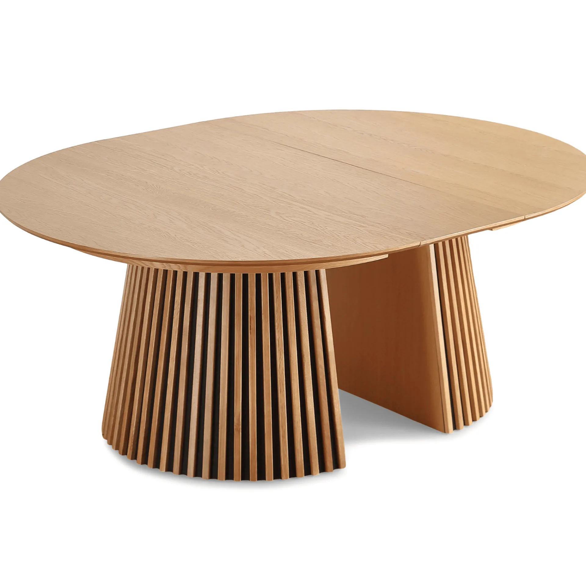 Online Nimara Lewis - Lamel rundt Spisebord I Egefiner med udtræk 150/190/230 CM - 2x tillægsplader medfølger