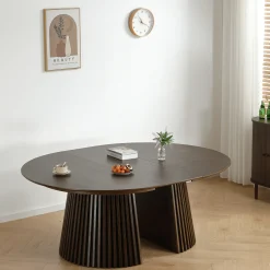 Best Nimara Lewis - Lamel rundt Spisebord I røget Egefiner med udtræk 120/160/200 CM - 2x tillægsplader medfølger