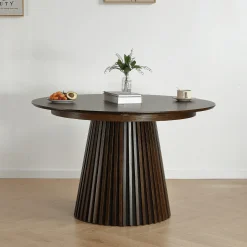 Best Nimara Lewis - Lamel rundt Spisebord I røget Egefiner med udtræk 120/160/200 CM - 2x tillægsplader medfølger