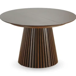 Best Nimara Lewis - Lamel rundt Spisebord I røget Egefiner med udtræk 120/160/200 CM - 2x tillægsplader medfølger