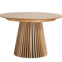 Discount Nimara Lewis - Lamel rundt Spisebord I Egefiner med udtræk 120/160/200 CM - 2x tillægsplader medfølger