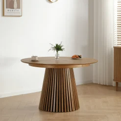 Discount Nimara Lewis - Lamel rundt Spisebord I Egefiner med udtræk 120/160/200 CM - 2x tillægsplader medfølger