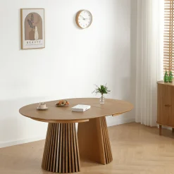 Discount Nimara Lewis - Lamel rundt Spisebord I Egefiner med udtræk 120/160/200 CM - 2x tillægsplader medfølger