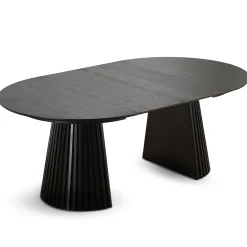 Best Nimara Lewis - Lamel rundt Spisebord I sort Egefiner med udtræk 120/160/200 CM - 2x tillægsplader medfølger