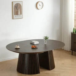 Nimara Lewis - Lamel rundt Spisebord I røget Egefiner med udtræk 150/190/230 CM - 2x tillægsplader medfølger