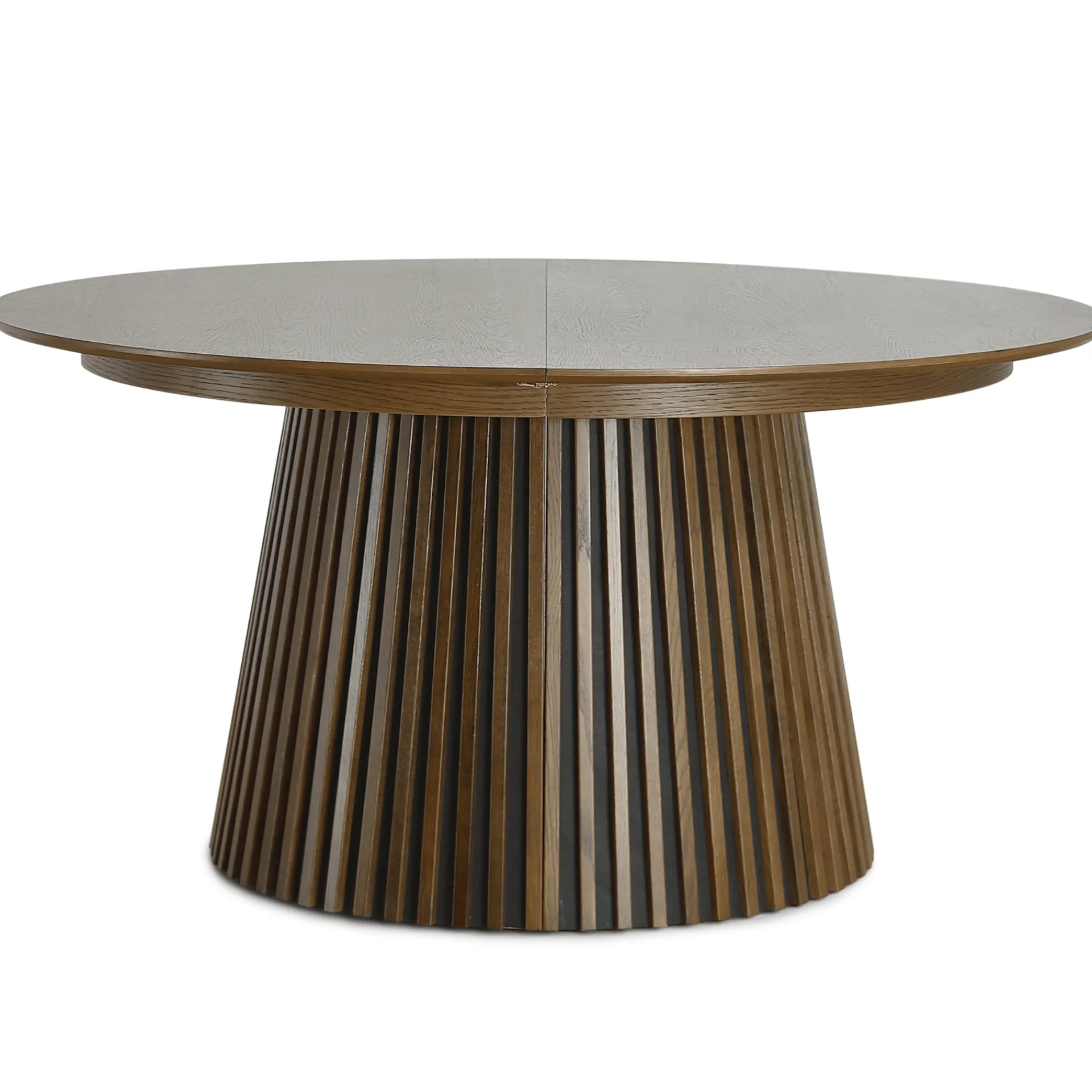 Nimara Lewis - Lamel rundt Spisebord I røget Egefiner med udtræk 150/190/230 CM - 2x tillægsplader medfølger