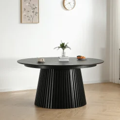 Nimara Lewis - Lamel rundt Spisebord I sort Egefiner Ø140 cm