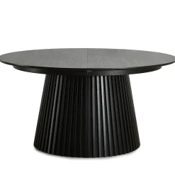 Sale Nimara Lewis - Lamel rundt Spisebord I sort Egefiner med udtræk 150/190/230 CM - 2x tillægsplader medfølger