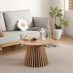 Outlet Nimara Lewis lamel sofabord naturlig egefinér Ø70 cm