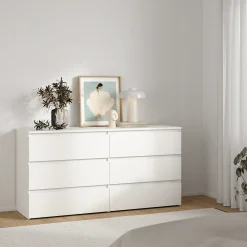 Best Nimara Maise kommode H:70 x B:138 x B:41 cm med 6 skuffer i hvid