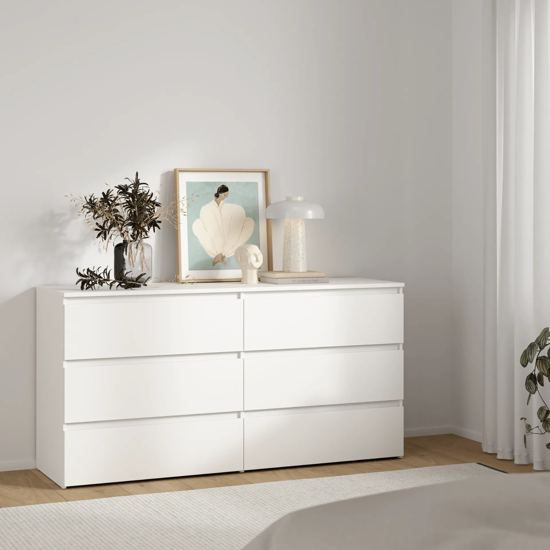 Best Nimara Maise kommode H:70 x B:138 x B:41 cm med 6 skuffer i hvid