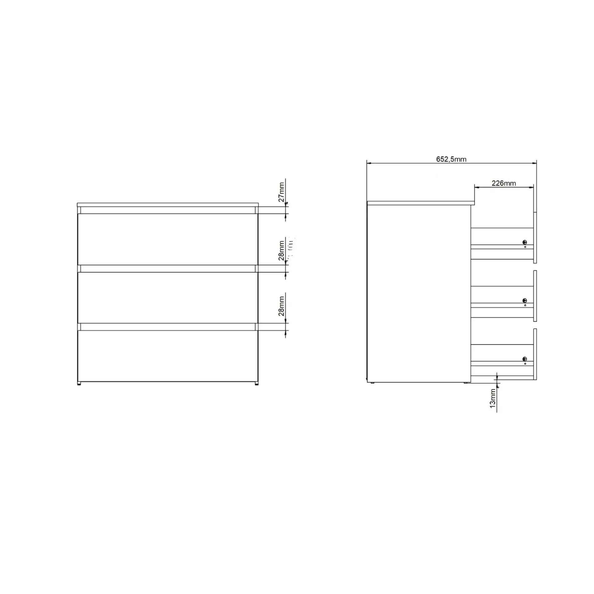 Sale Nimara Maise kommode H:70 x B:70 x D:41 cm med 3 skuffer i hvid