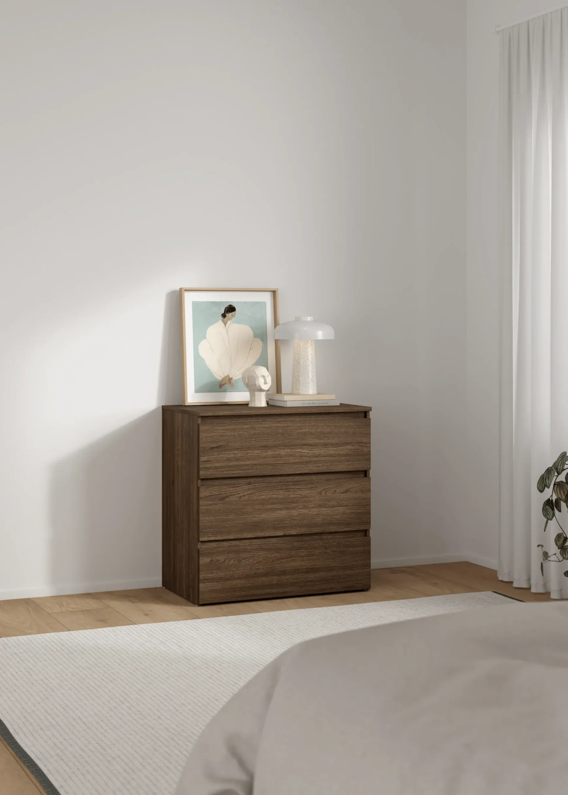 Clearance Nimara Maise kommode H:70 x B:70 x D:41 cm med 3 skuffer i røget egelook