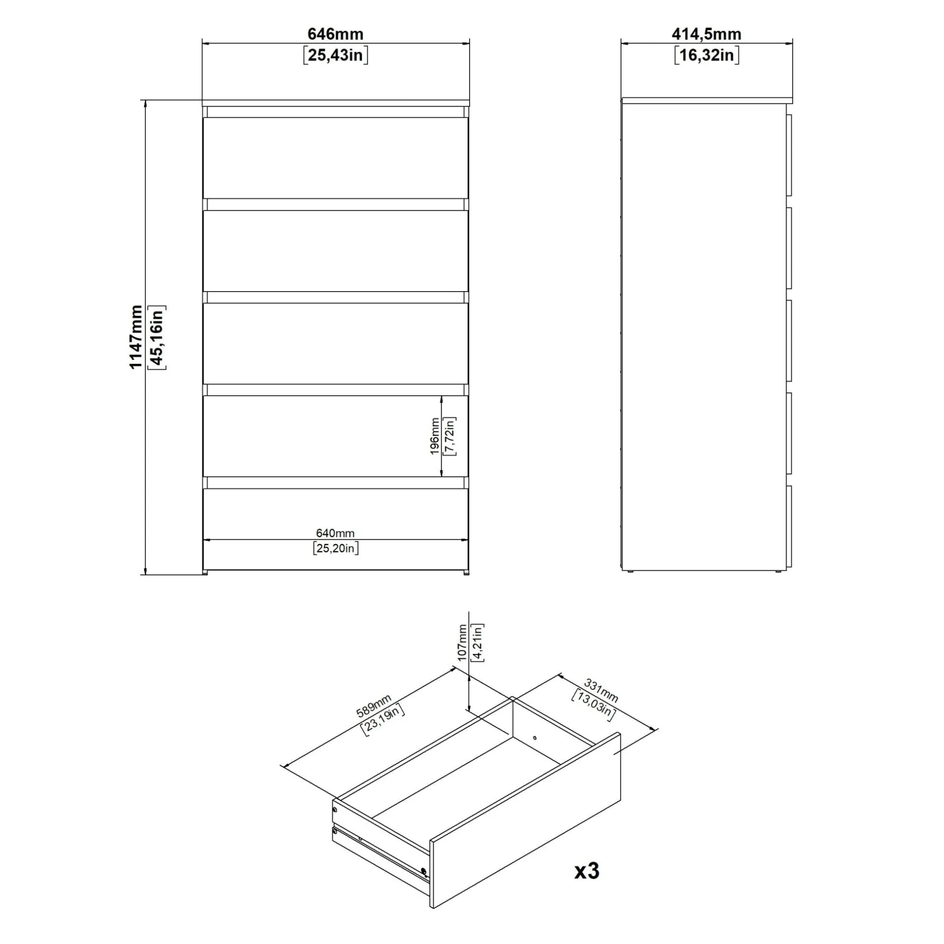 Discount Nimara Maise kommode H:114 x B:65 x D:41 cm med 5 skuffer i egelook