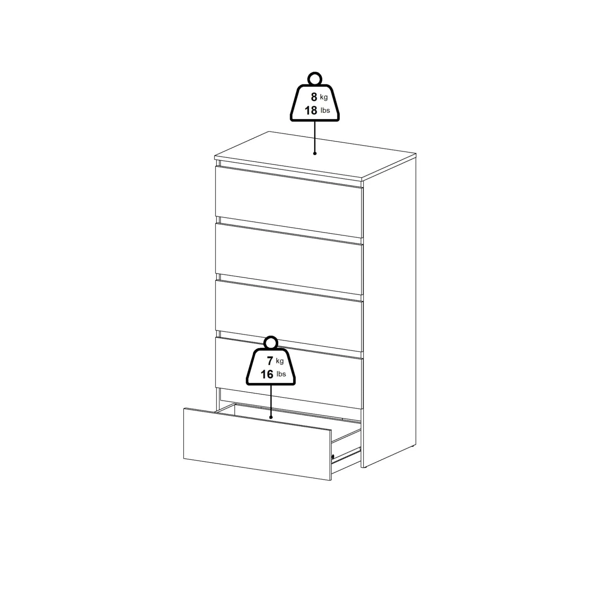 Discount Nimara Maise kommode H:114 x B:65 x D:41 cm med 5 skuffer i egelook