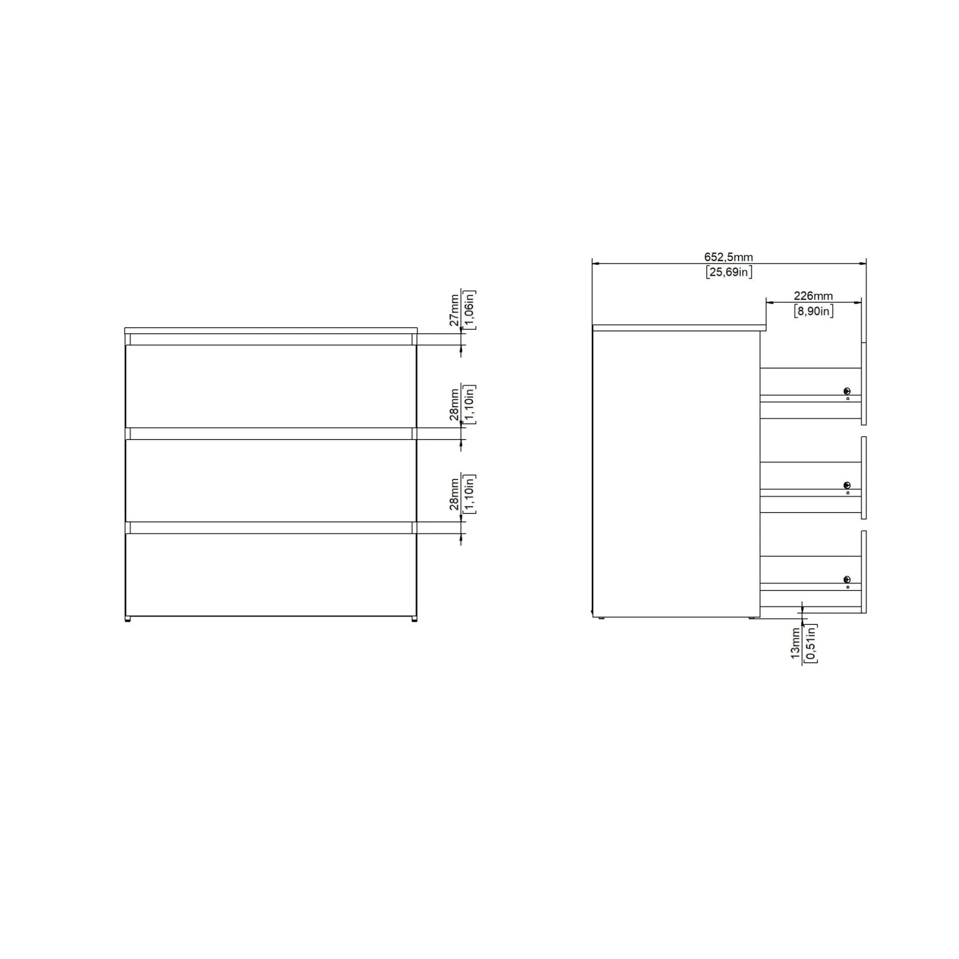 Clearance Nimara Maise kommode  H:70 x B:70 x D:41 cm med 3 skuffer i egelook