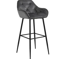 New Nimara Mario barstol med ryglæn - Grå velour 65 cm