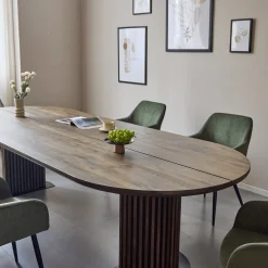 Clearance Nimara Matteo - Plankebord med lamelfod i røget massiv eg 300x120x77 cm