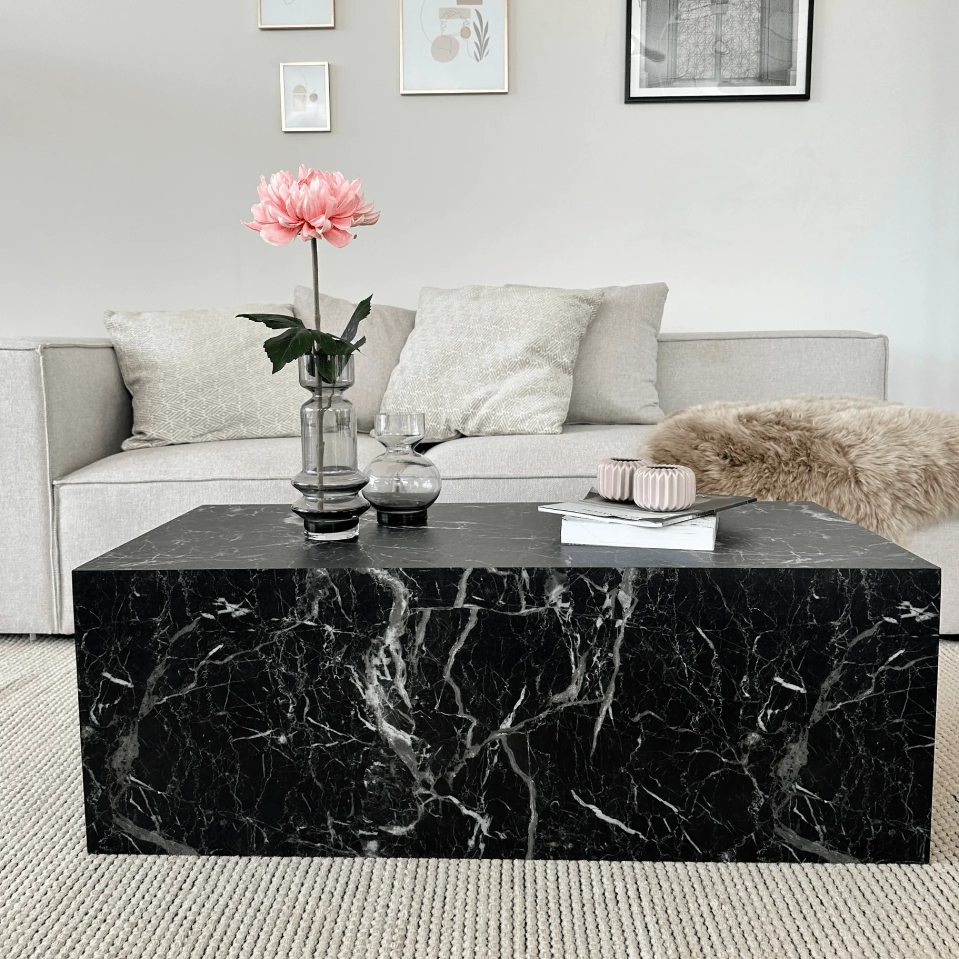 Outlet Nimara Maxine sofabord sort marmor look 90x50 cm