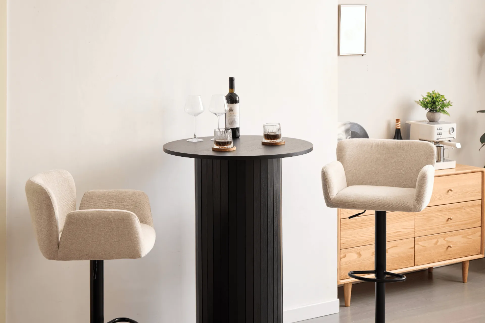 Outlet Nimara Melody Barstol - beige tekstil med justerbar højde og drejefunktion