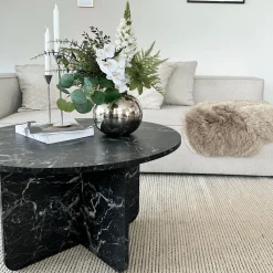Online Nimara Mercy sofabord sort marmor look Ø80 cm
