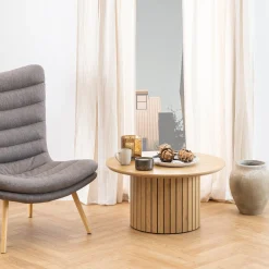 Best Nimara Milas rundt lamel sofabord - Ø80 cm - Egelook med søjleben