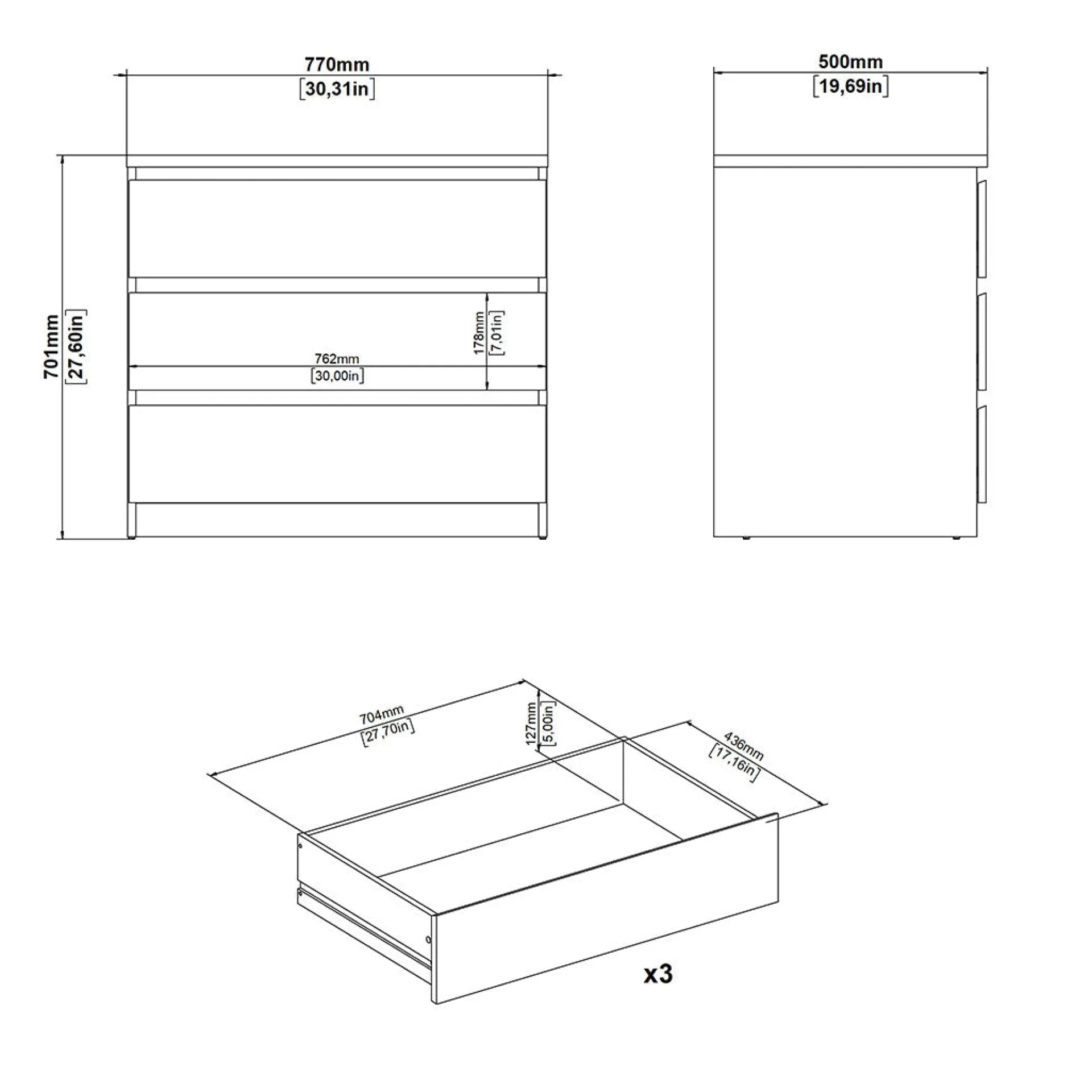 Sale Nimara Naia kommode 3 skuffer hvid H: 70 x B: 77 x D: 50 cm
