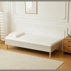 Outlet Nimara Premium boxmadras seng i beige med 90x200 cm med 7 cm topmadras i memoryskum ekskl. ben