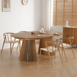 Clearance Nimara Spisebordssæt - Lewis lamel spisebord Ø120 cm med udtræk i egefiner + 6 x Bella spisebordsstole i egelook