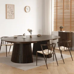 New Nimara Spisebordssæt - Lewis lamel spisebord Ø120 cm med udtræk i røget egefiner + 6 x Bella spisebordsstole i røget eg