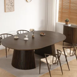 New Nimara Spisebordssæt - Lewis lamel spisebord Ø120 cm med udtræk i røget egefiner + 6 x Bella spisebordsstole i røget eg