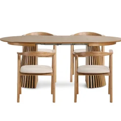 Online Nimara Spisebordssæt - Lewis lamel spisebord Ø120 cm med udtræk i egefiner + 4 x Jocelyn spisebordsstole i eg