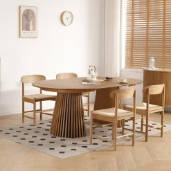 Nimara Spisebordssæt - Lewis lamel spisebord Ø120 cm med udtræk i egefiner + 6 x Madison spisebordsstole i eg