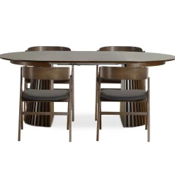 Online Nimara Spisebordssæt - Lewis lamel spisebord Ø120 cm med udtræk i røget egefiner + 4 x Samantha spisebordsstole i røget eg