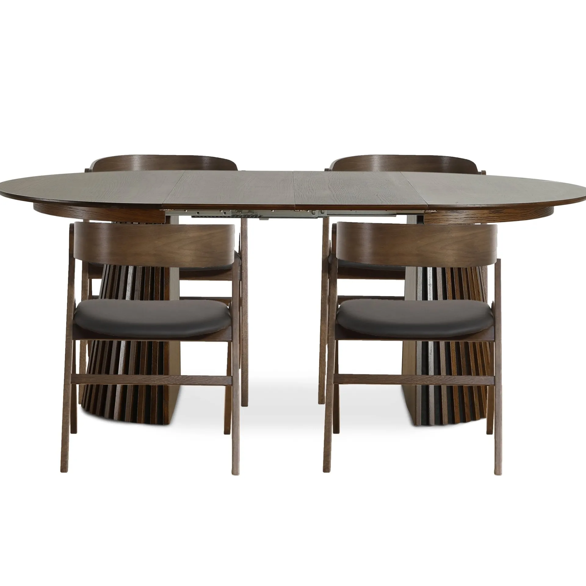 Online Nimara Spisebordssæt - Lewis lamel spisebord Ø120 cm med udtræk i røget egefiner + 4 x Samantha spisebordsstole i røget eg