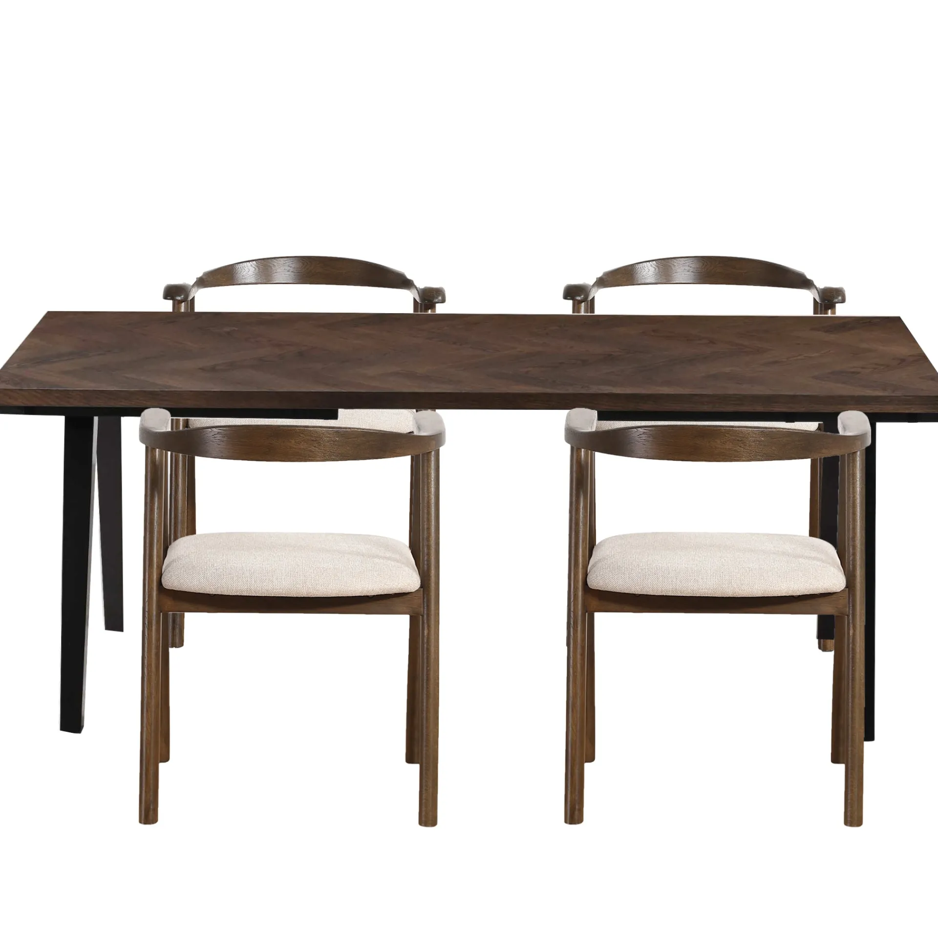 Outlet Nimara Spisebordssæt - Madelina sildebensbord 200 cm i røget egefiner + 4 x Jocelyn spisebordsstole i røget eg