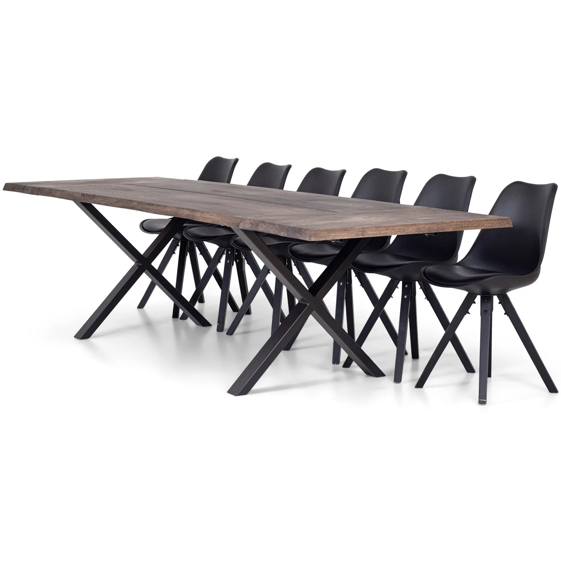 Discount Nimara Susan plankebord - 300x95 cm - i smoked eg med krydsben - (Forberedt til tillægsplader)