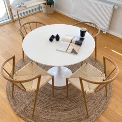 New Nimara Zander - Rundt hvidt spisebord med trompetfod - Ø90 cm