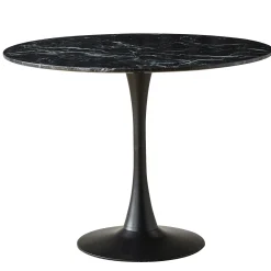 Outlet Nimara Zander - Rundt sort marmor-look spisebord med trompetfod - Ø100 cm