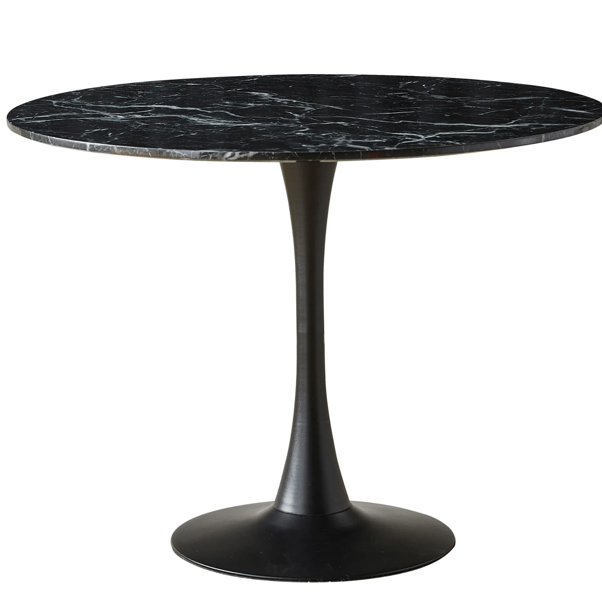 Outlet Nimara Zander - Rundt sort marmor-look spisebord med trompetfod - Ø100 cm